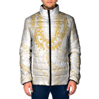 Aloha Lei Onaona Padded Jacket Beige Hawaiian Tribal Pattern - Polynesian Pride