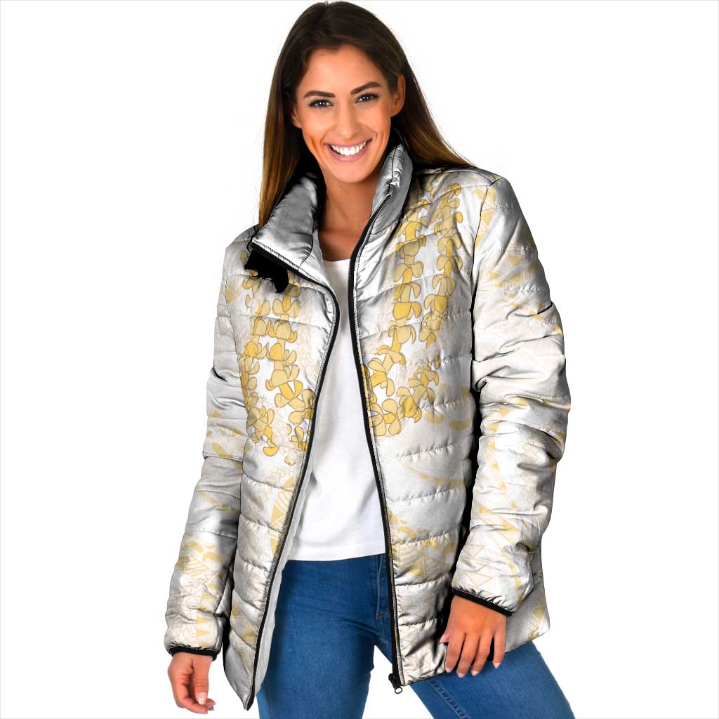 Aloha Lei Onaona Padded Jacket Beige Hawaiian Tribal Pattern - Polynesian Pride