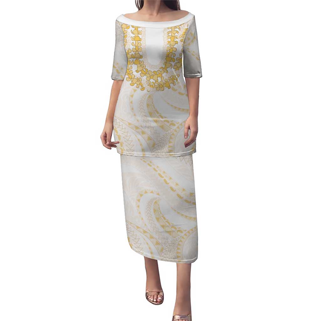 Aloha Lei Onaona Puletasi Beige Hawaiian Tribal Pattern LT9 Long Dress Beige - Polynesian Pride
