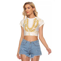 Aloha Lei Onaona Raglan Cropped T Shirt Beige Hawaiian Tribal Pattern LT9 Female Beige - Polynesian Pride