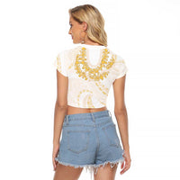 Aloha Lei Onaona Raglan Cropped T Shirt Beige Hawaiian Tribal Pattern LT9 - Polynesian Pride