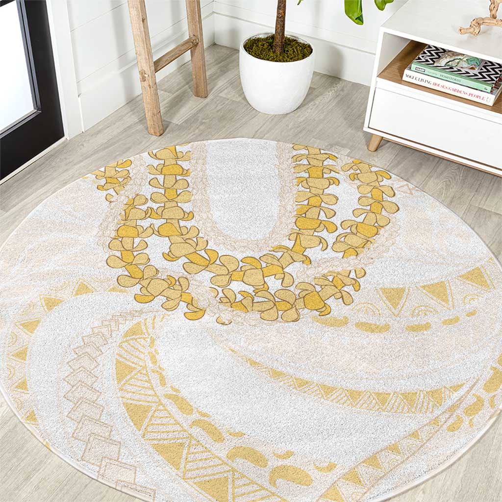 Aloha Lei Onaona Round Carpet Beige Hawaiian Tribal Pattern