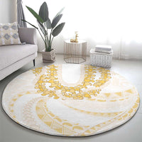 Aloha Lei Onaona Round Carpet Beige Hawaiian Tribal Pattern