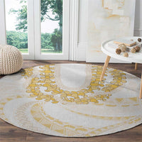 Aloha Lei Onaona Round Carpet Beige Hawaiian Tribal Pattern