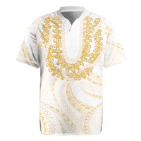 Aloha Lei Onaona Rugby Jersey Beige Hawaiian Tribal Pattern