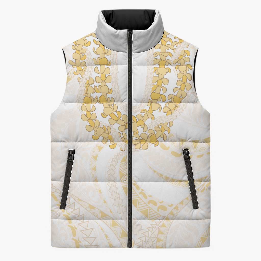 Aloha Lei Onaona Sleeveless Puffer Jacket Beige Hawaiian Tribal Pattern - Polynesian Pride