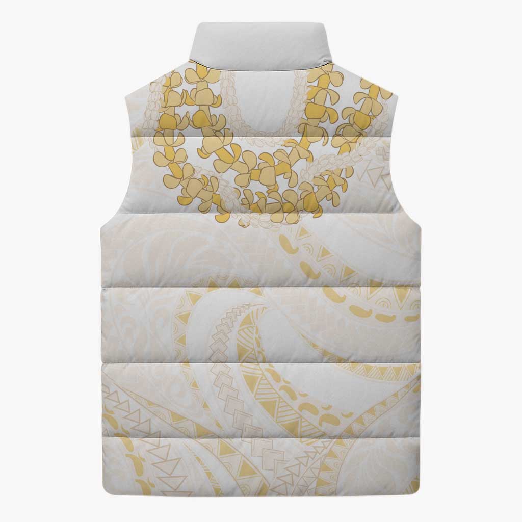 Aloha Lei Onaona Sleeveless Puffer Jacket Beige Hawaiian Tribal Pattern - Polynesian Pride