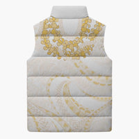 Aloha Lei Onaona Sleeveless Puffer Jacket Beige Hawaiian Tribal Pattern - Polynesian Pride