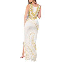 Aloha Lei Onaona Tank Maxi Dress Beige Hawaiian Tribal Pattern