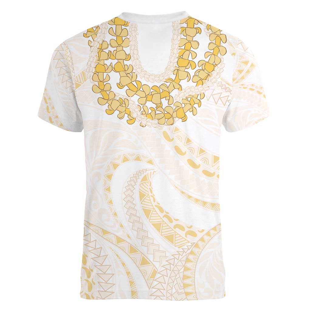 Aloha Lei Onaona Women V-Neck T-Shirt Beige Hawaiian Tribal Pattern