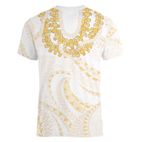 Aloha Lei Onaona Women V-Neck T-Shirt Beige Hawaiian Tribal Pattern