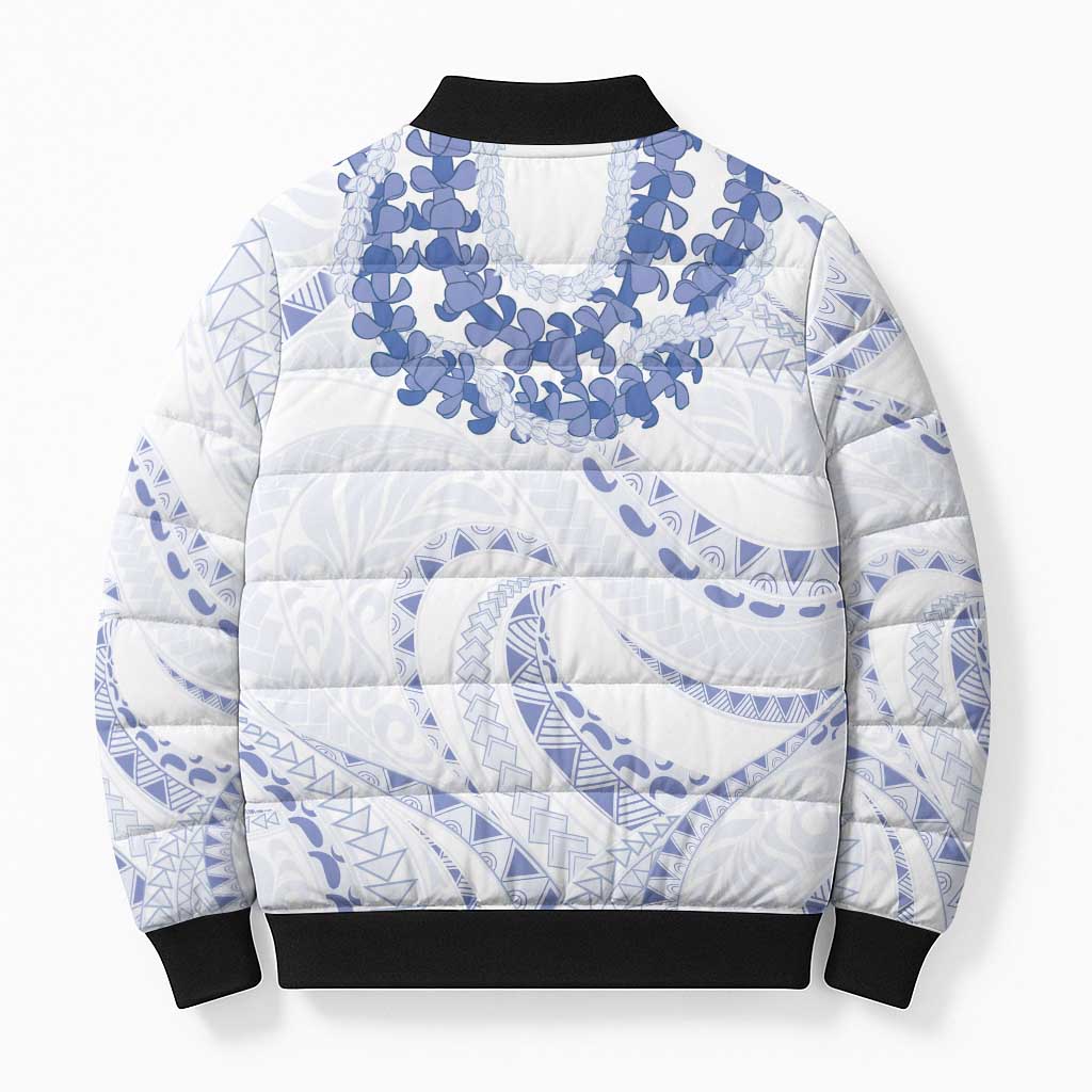 Aloha Lei Onaona Bomber Puffer Jacket Navy Blue Hawaiian Tribal Pattern - Polynesian Pride