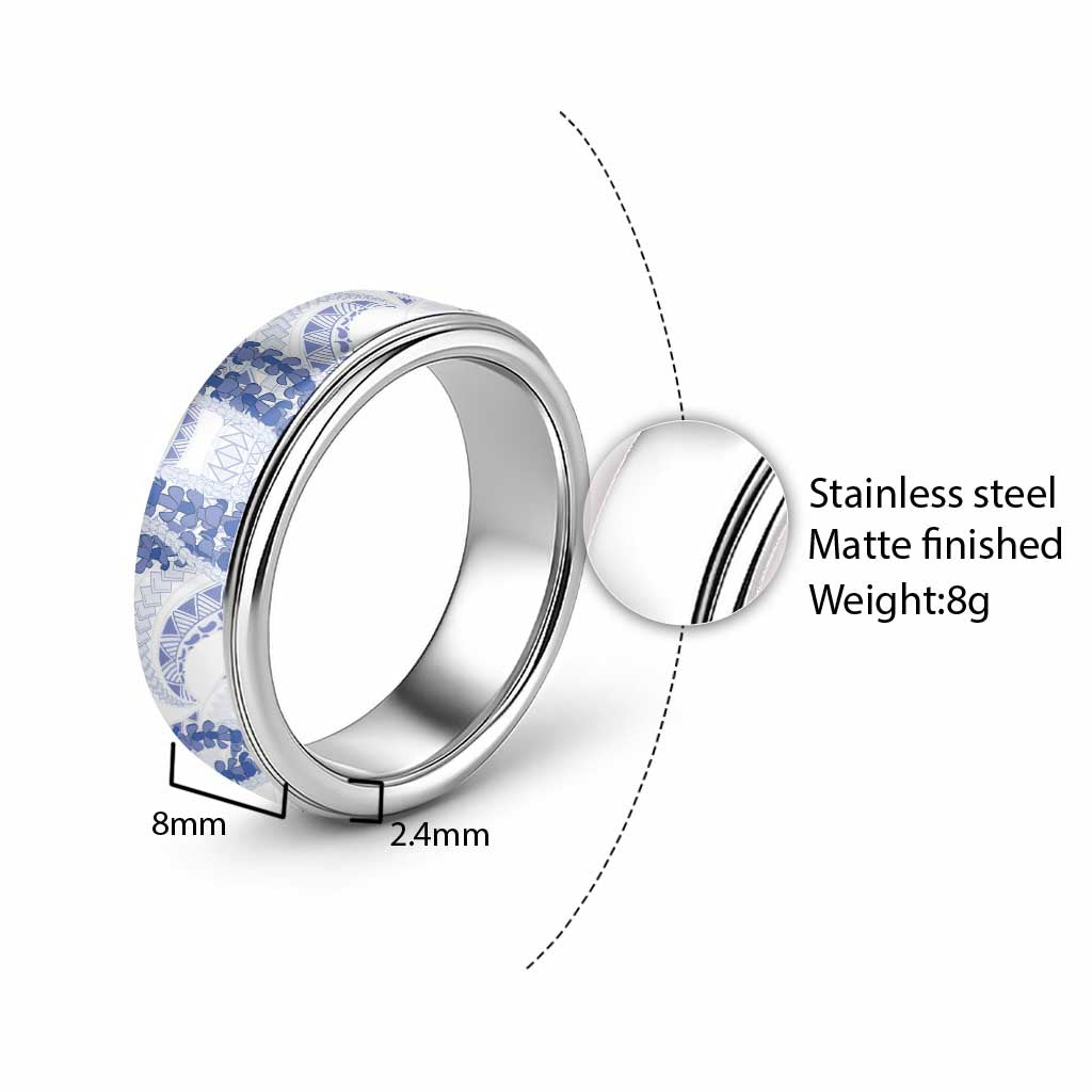 Aloha Lei Onaona Classic Ring Navy Blue Hawaiian Tribal Pattern - Polynesian Pride