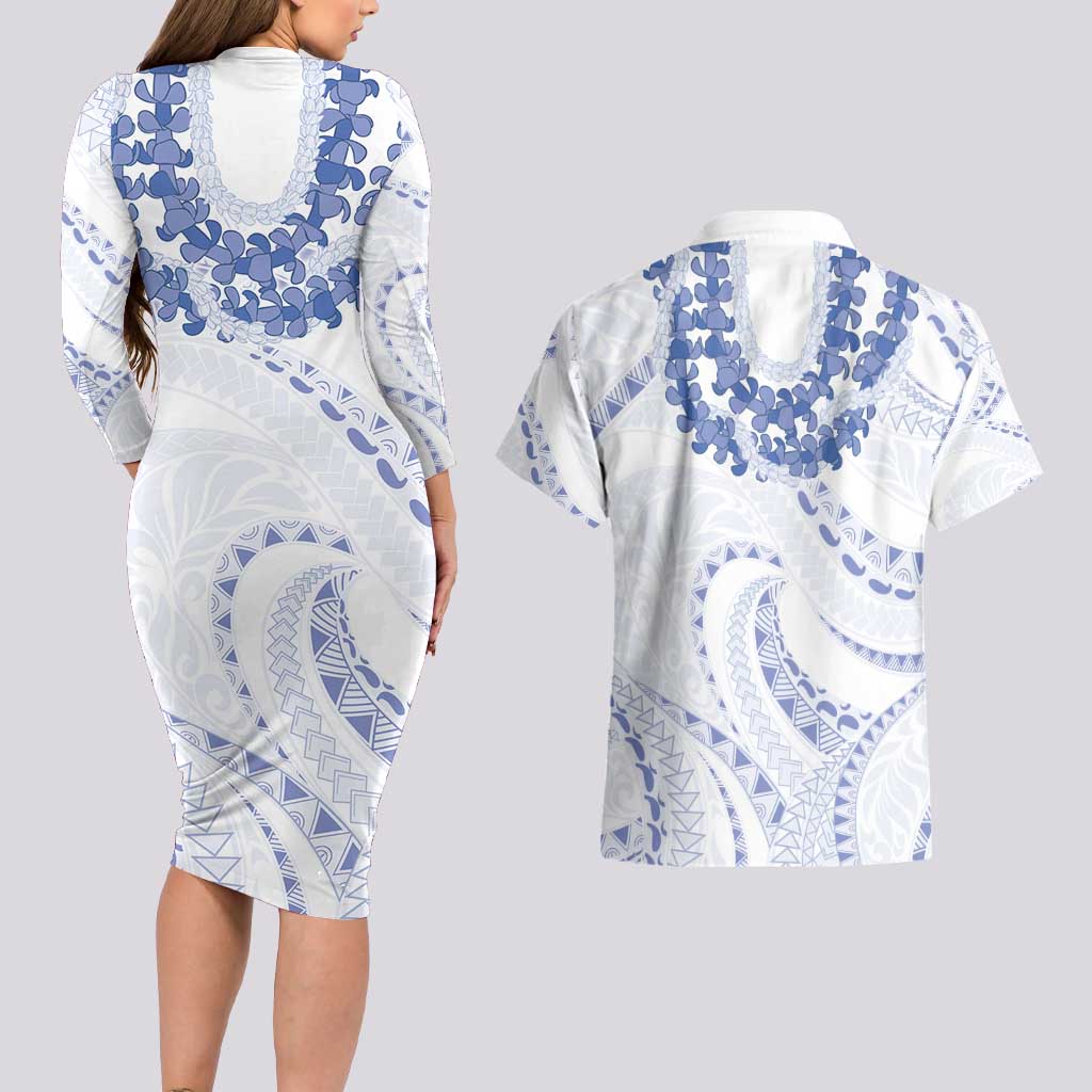Aloha Lei Onaona Couples Matching Long Sleeve Bodycon Dress and Hawaiian Shirt Navy Blue Hawaiian Tribal Pattern LT9 - Polynesian Pride
