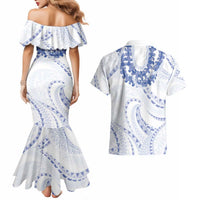 Aloha Lei Onaona Couples Matching Mermaid Dress and Hawaiian Shirt Navy Blue Hawaiian Tribal Pattern LT9 - Polynesian Pride