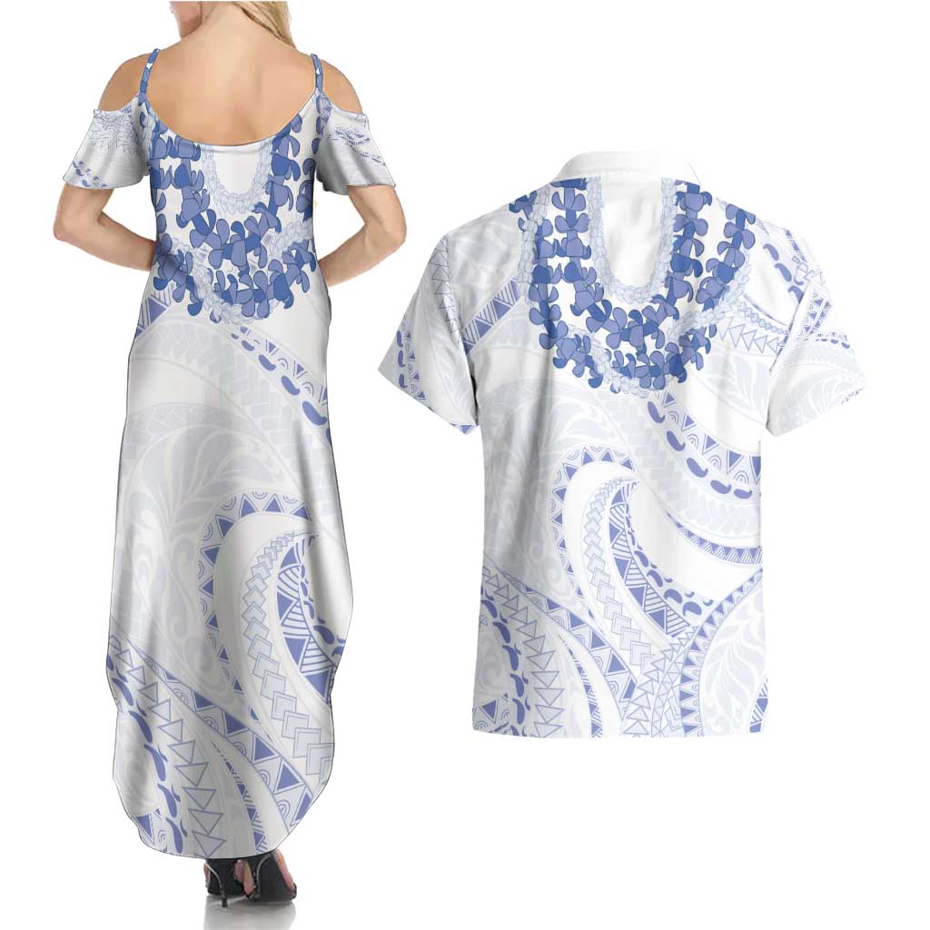 Aloha Lei Onaona Couples Matching Summer Maxi Dress and Hawaiian Shirt Navy Blue Hawaiian Tribal Pattern LT9 - Polynesian Pride