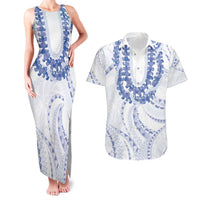 Aloha Lei Onaona Couples Matching Tank Maxi Dress and Hawaiian Shirt Navy Blue Hawaiian Tribal Pattern LT9 Blue - Polynesian Pride