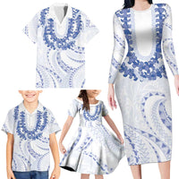 Aloha Lei Onaona Family Matching Long Sleeve Bodycon Dress and Hawaiian Shirt Navy Blue Hawaiian Tribal Pattern LT9 - Polynesian Pride
