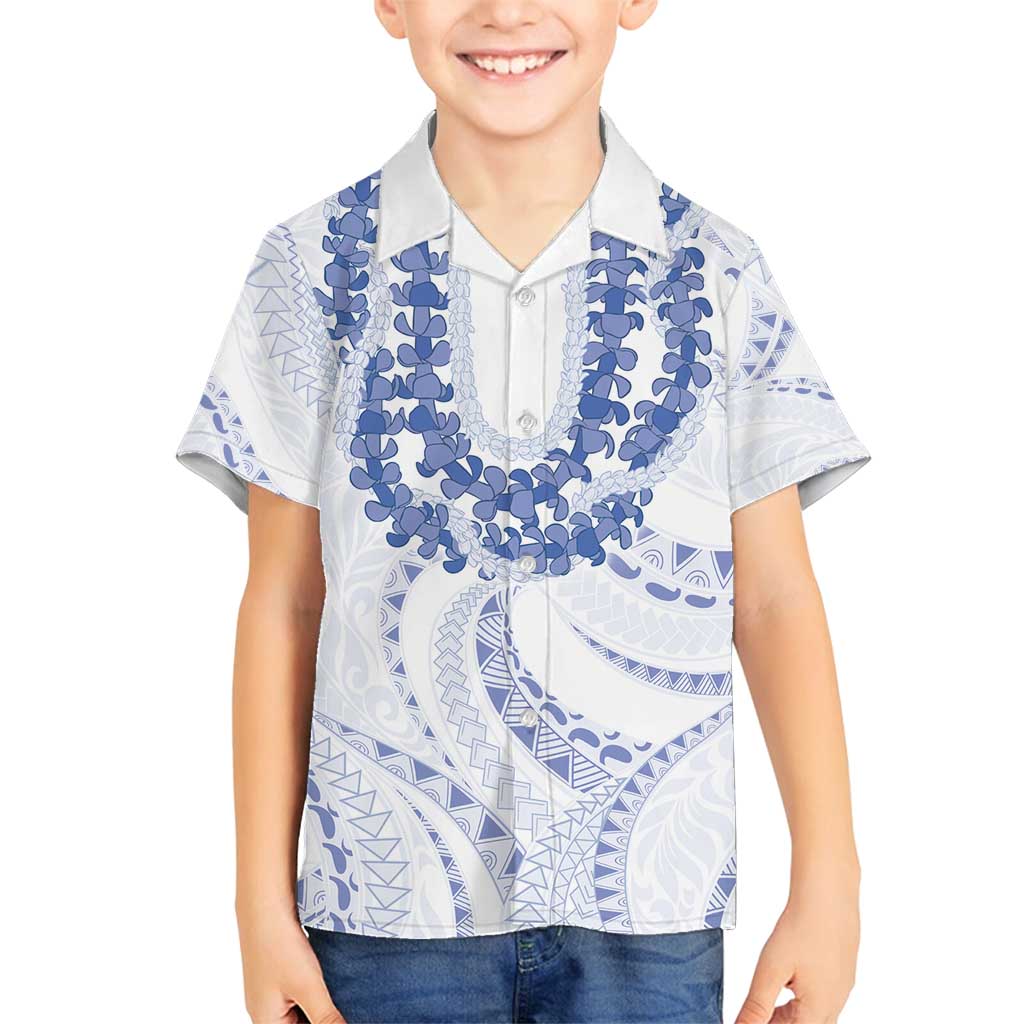 Aloha Lei Onaona Family Matching Off Shoulder Short Dress and Hawaiian Shirt Navy Blue Hawaiian Tribal Pattern
