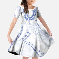 Aloha Lei Onaona Family Matching Puletasi and Hawaiian Shirt Navy Blue Hawaiian Tribal Pattern LT9 Daughter's Dress Blue - Polynesian Pride