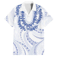 Aloha Lei Onaona Family Matching Puletasi and Hawaiian Shirt Navy Blue Hawaiian Tribal Pattern LT9 Dad's Shirt - Short Sleeve Blue - Polynesian Pride