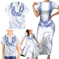 Aloha Lei Onaona Family Matching Short Sleeve Bodycon Dress and Hawaiian Shirt Navy Blue Hawaiian Tribal Pattern LT9 - Polynesian Pride