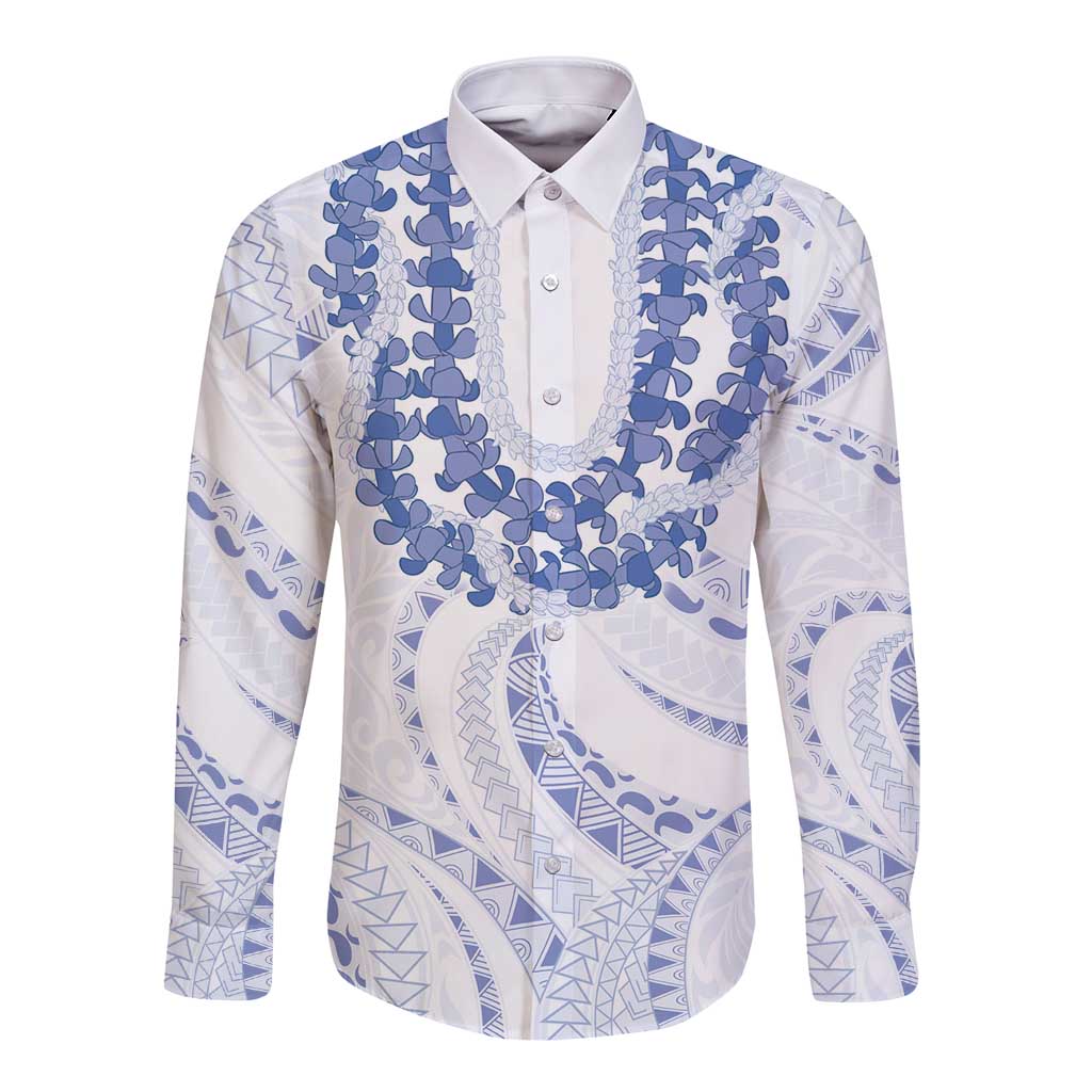 Aloha Lei Onaona Long Sleeve Button Shirt Navy Blue Hawaiian Tribal Pattern