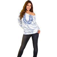 Aloha Lei Onaona Off Shoulder Sweater Navy Blue Hawaiian Tribal Pattern