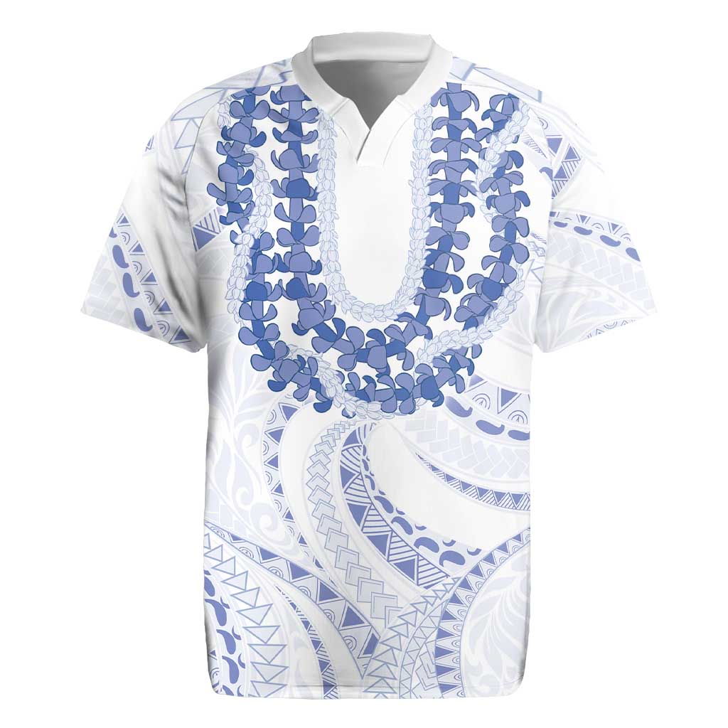 Aloha Lei Onaona Rugby Jersey Navy Blue Hawaiian Tribal Pattern