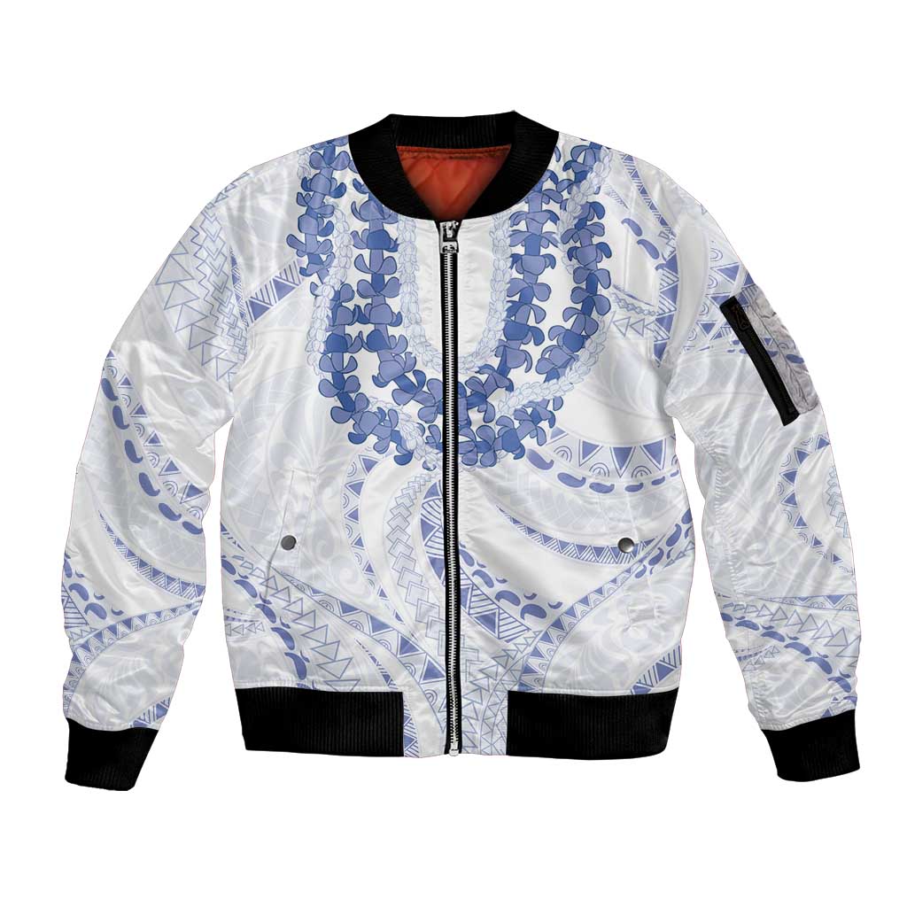 Aloha Lei Onaona Sleeve Zip Bomber Jacket Navy Blue Hawaiian Tribal Pattern