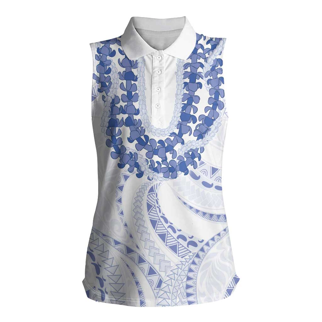 Aloha Lei Onaona Women Sleeveless Polo Shirt Navy Blue Hawaiian Tribal Pattern