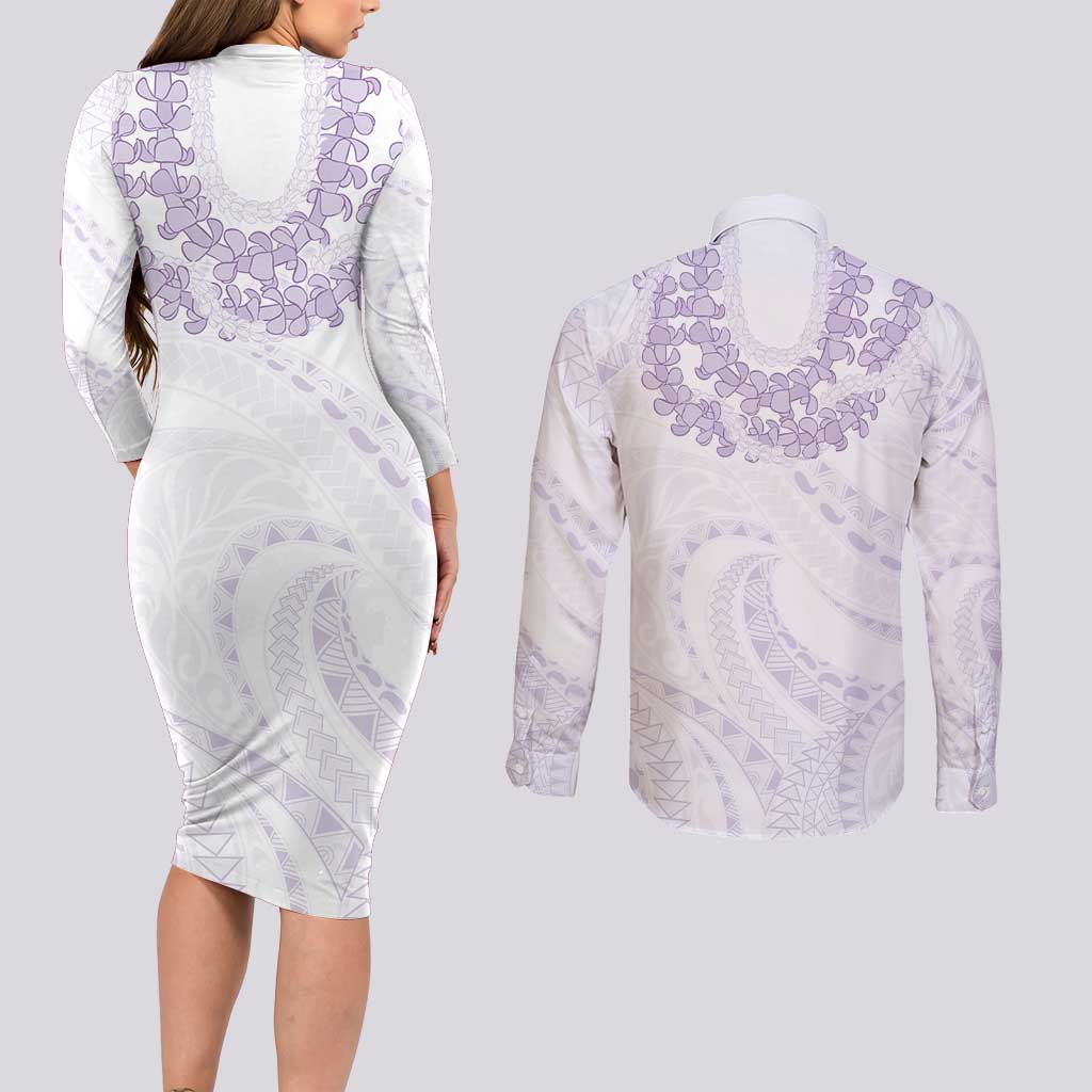Aloha Lei Onaona Couples Matching Long Sleeve Bodycon Dress and Long Sleeve Button Shirt Purple Hawaiian Tribal Pattern LT9 - Polynesian Pride
