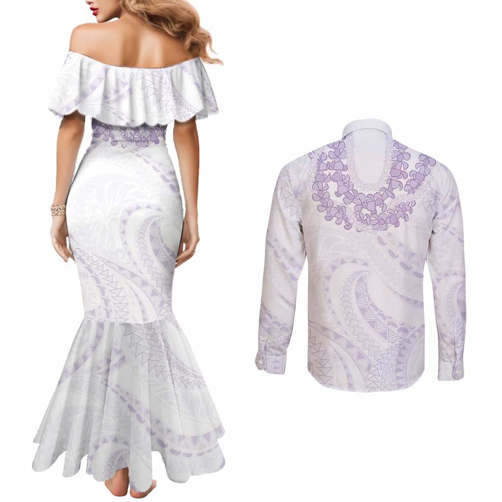 Aloha Lei Onaona Couples Matching Mermaid Dress and Long Sleeve Button Shirt Purple Hawaiian Tribal Pattern LT9 - Polynesian Pride