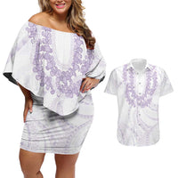 Aloha Lei Onaona Couples Matching Off Shoulder Short Dress and Hawaiian Shirt Purple Hawaiian Tribal Pattern LT9 Purple - Polynesian Pride