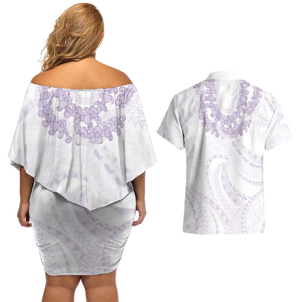 Aloha Lei Onaona Couples Matching Off Shoulder Short Dress and Hawaiian Shirt Purple Hawaiian Tribal Pattern LT9 - Polynesian Pride