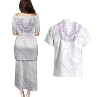 Aloha Lei Onaona Couples Matching Puletasi and Hawaiian Shirt Purple Hawaiian Tribal Pattern LT9 - Polynesian Pride