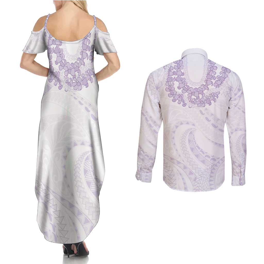 Aloha Lei Onaona Couples Matching Summer Maxi Dress and Long Sleeve Button Shirt Purple Hawaiian Tribal Pattern LT9 - Polynesian Pride