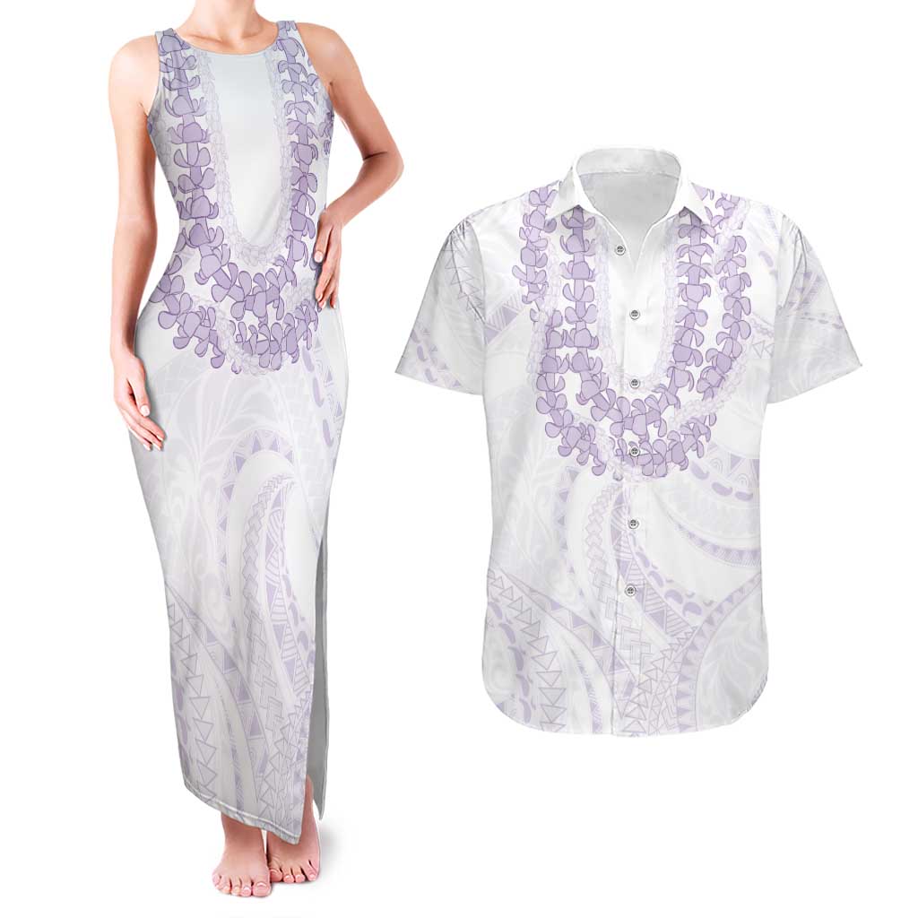 Aloha Lei Onaona Couples Matching Tank Maxi Dress and Hawaiian Shirt Purple Hawaiian Tribal Pattern