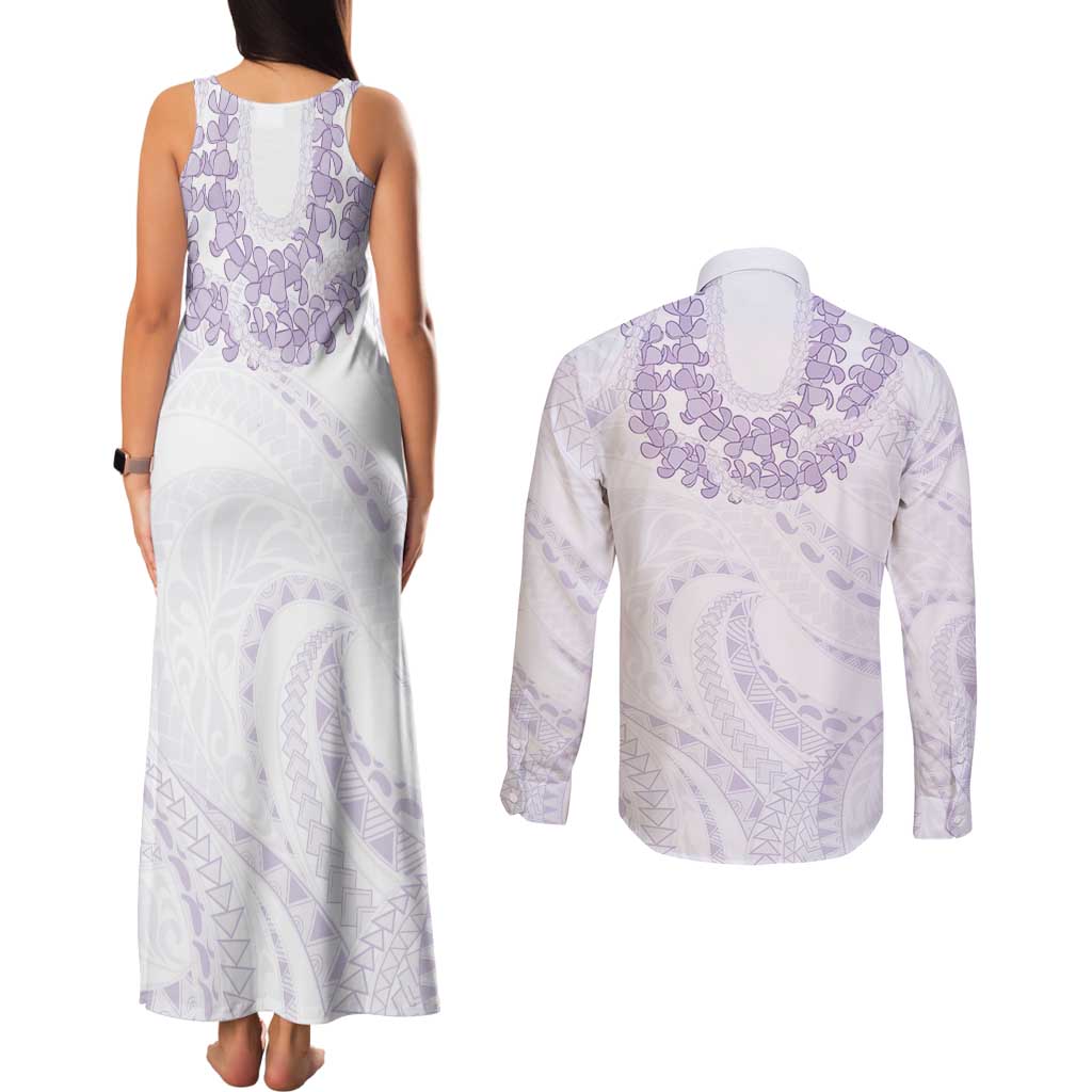 Aloha Lei Onaona Couples Matching Tank Maxi Dress and Long Sleeve Button Shirt Purple Hawaiian Tribal Pattern LT9 - Polynesian Pride