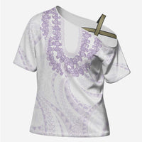 Aloha Lei Onaona Cross Shoulder Shirt Purple Hawaiian Tribal Pattern - Polynesian Pride