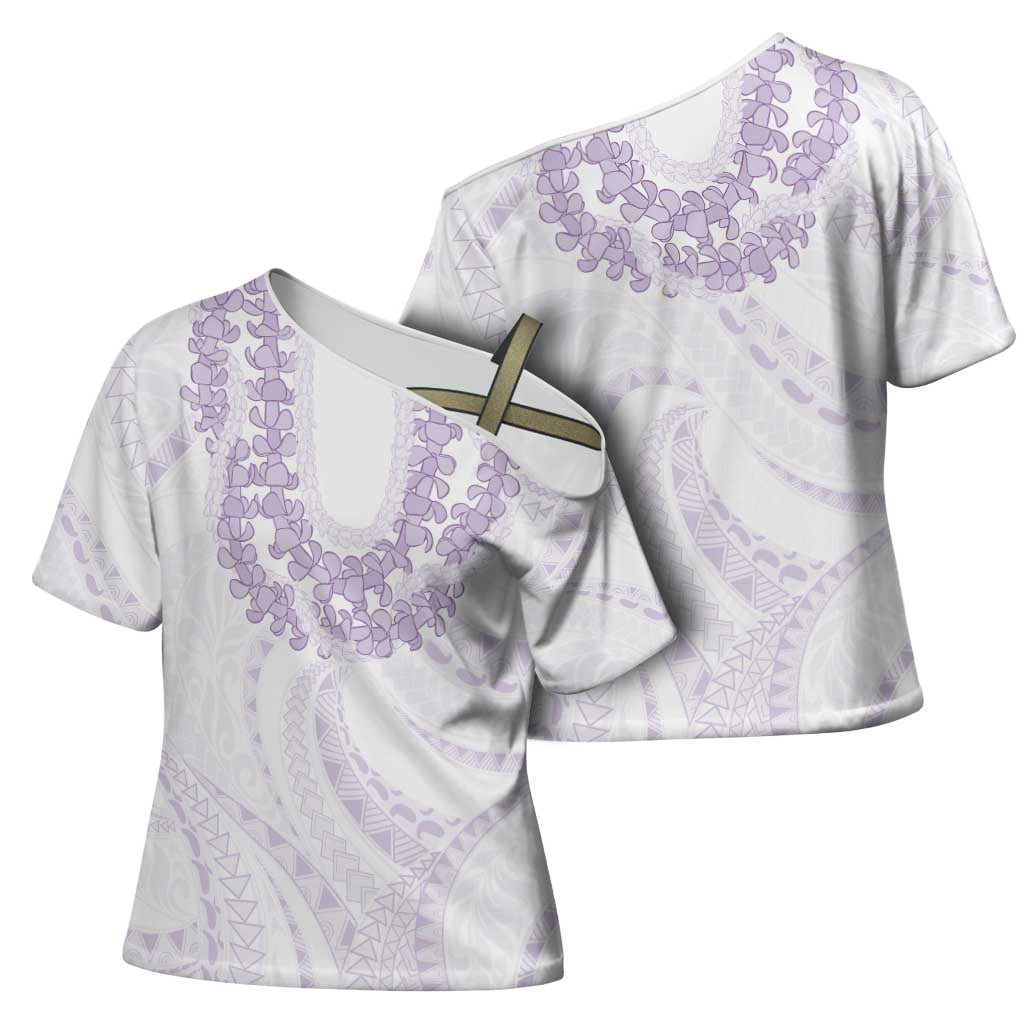 Aloha Lei Onaona Cross Shoulder Shirt Purple Hawaiian Tribal Pattern - Polynesian Pride