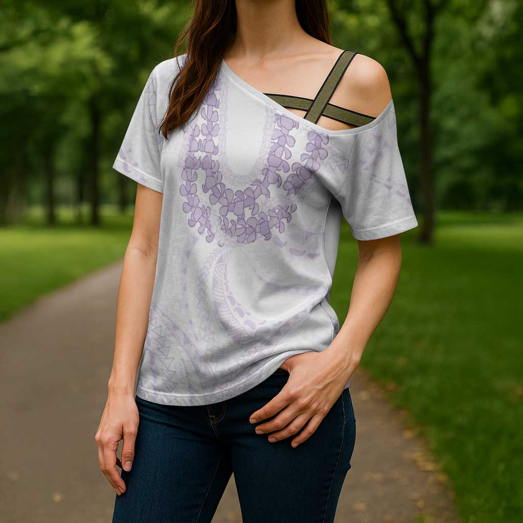 Aloha Lei Onaona Cross Shoulder Shirt Purple Hawaiian Tribal Pattern - Polynesian Pride