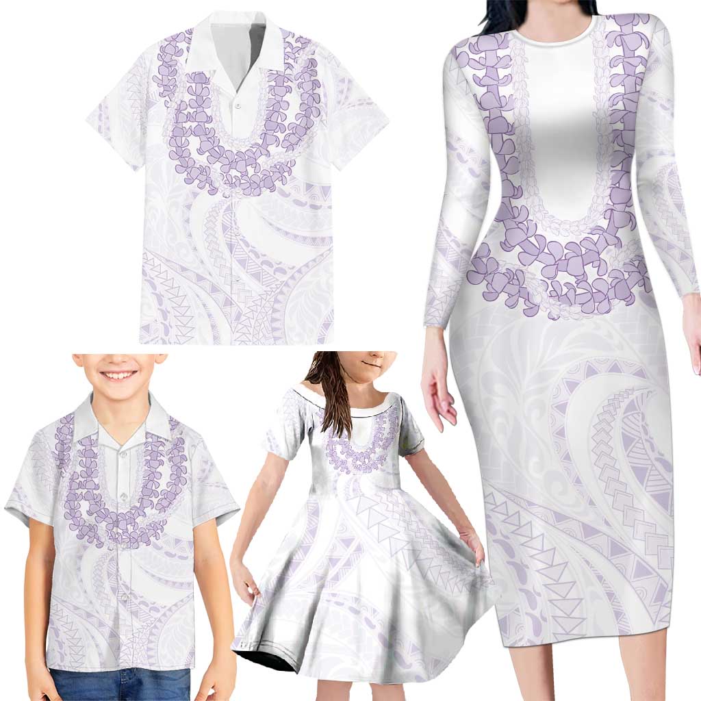 Aloha Lei Onaona Family Matching Long Sleeve Bodycon Dress and Hawaiian Shirt Purple Hawaiian Tribal Pattern LT9 - Polynesian Pride