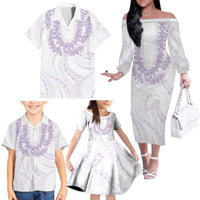 Aloha Lei Onaona Family Matching Off The Shoulder Long Sleeve Dress and Hawaiian Shirt Purple Hawaiian Tribal Pattern