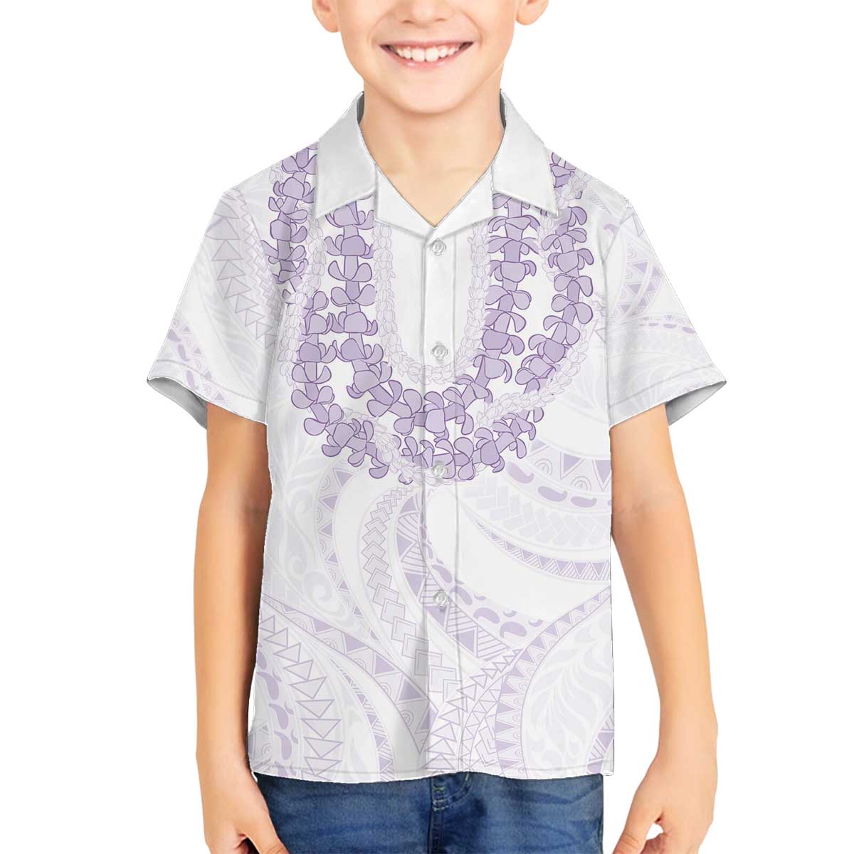 Aloha Lei Onaona Family Matching Off The Shoulder Long Sleeve Dress and Hawaiian Shirt Purple Hawaiian Tribal Pattern