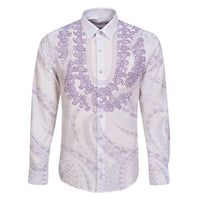 Aloha Lei Onaona Family Matching Off Shoulder Maxi Dress and Hawaiian Shirt Purple Hawaiian Tribal Pattern LT9 Dad's Shirt - Long Sleeve Purple - Polynesian Pride