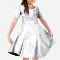 Aloha Lei Onaona Family Matching Short Sleeve Bodycon Dress and Hawaiian Shirt Purple Hawaiian Tribal Pattern LT9 Daughter's Dress Purple - Polynesian Pride