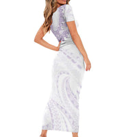 Aloha Lei Onaona Family Matching Short Sleeve Bodycon Dress and Hawaiian Shirt Purple Hawaiian Tribal Pattern LT9 - Polynesian Pride