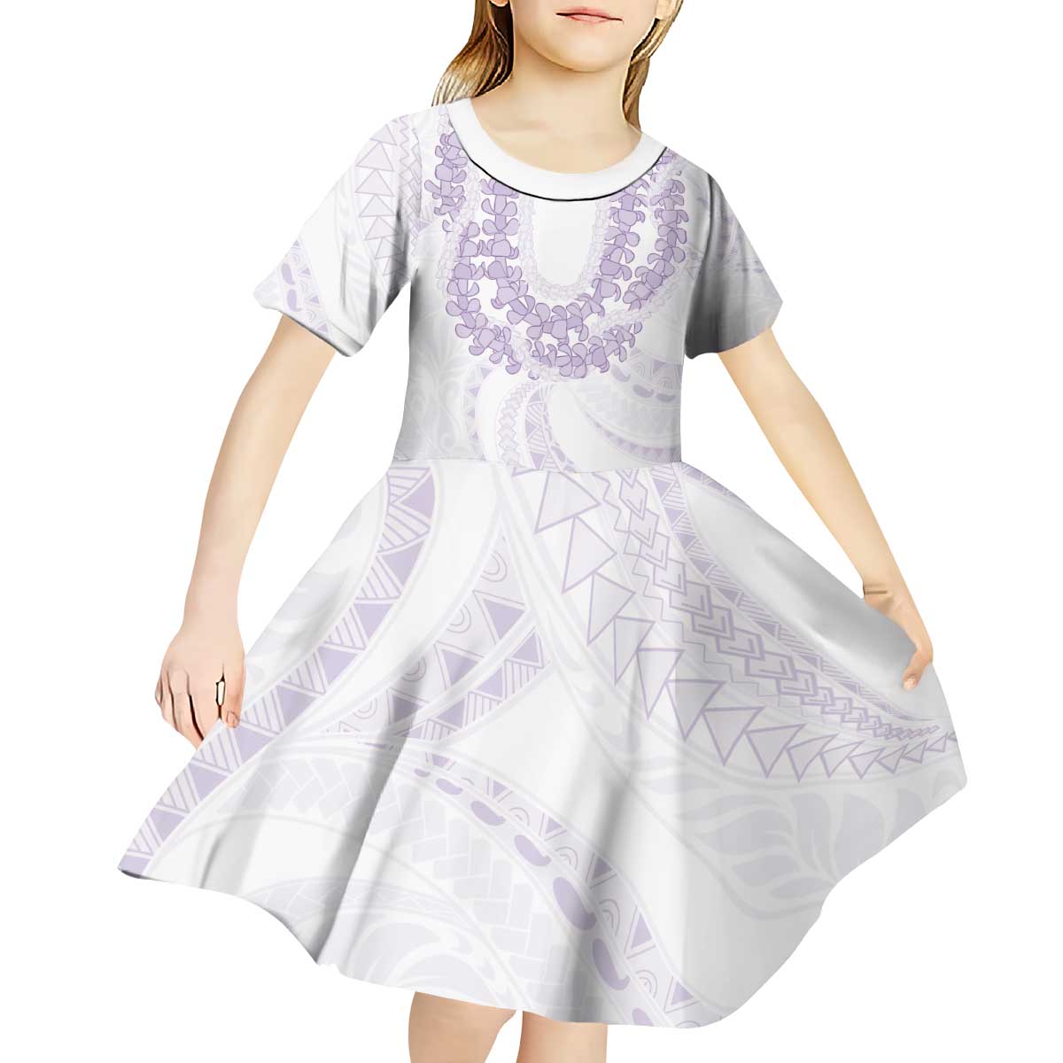Aloha Lei Onaona Kid Short Sleeve Dress Purple Hawaiian Tribal Pattern