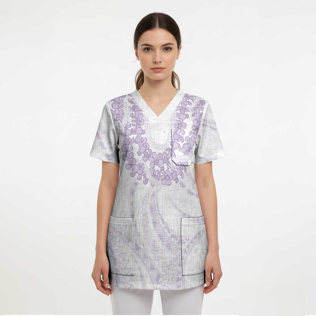 Aloha Lei Onaona Scrub Top Purple Hawaiian Tribal Pattern - Polynesian Pride